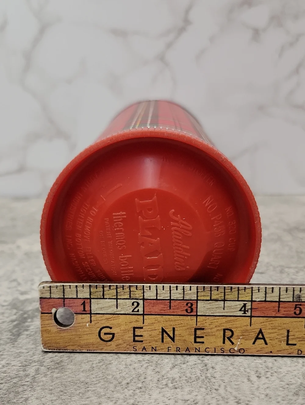 Vintage Aladdin's Red Plaid Thermos Classic Full Size Retro Bottle